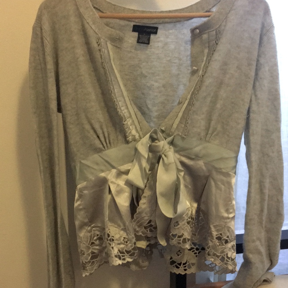 Floral cutout button down, tie waisted cardigan